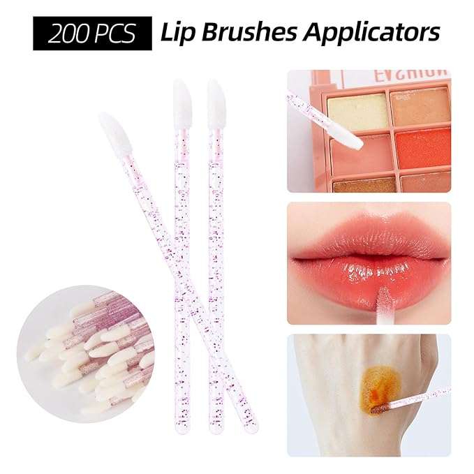 600 PCS Eyelash Extension Supplies Kit, 200 Spoolies Mascara Wands Disposable 200 Lip Brushes 200 Micro Swabs Purple Eyelash Brushes Makeup Applicator Tool