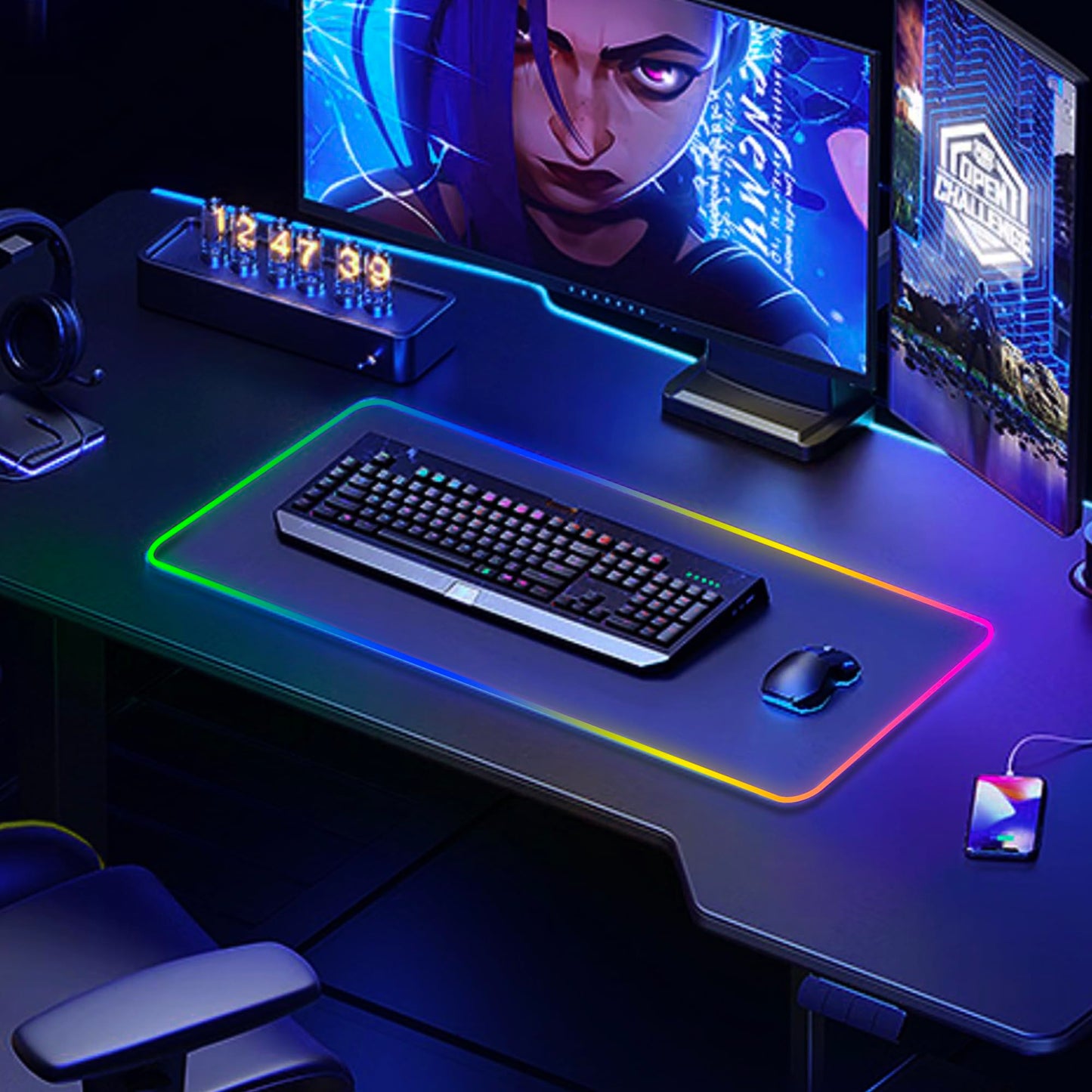 Large RGB Gaming Mouse Pad -15 Light Modes Touch Control Extended Soft Computer Keyboard Mat Non-Slip Rubber Base for Gamer Esports Pros 31.5X11.8(RGB)