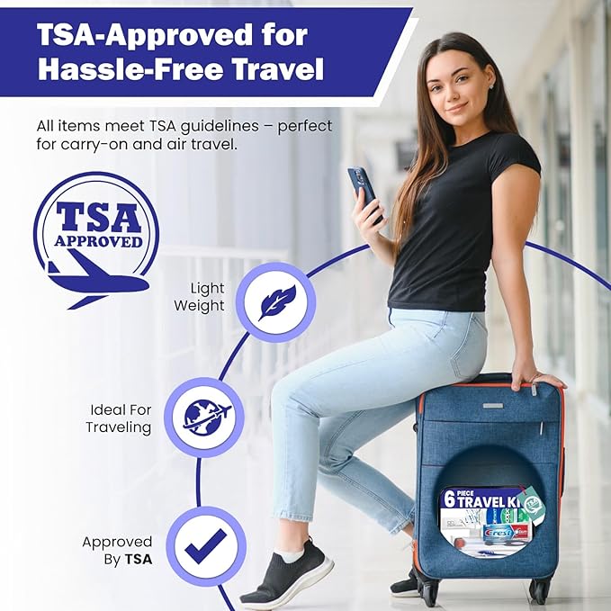 Trektote Bulk Toothpaste and Toothbrush Set- (50 Pack) 6 Piece Dental Care Kit, TSA Compliant, Includes Toothpaste, Toothbrush, Mouthwash, Flosses and Premium Toiletry Bag