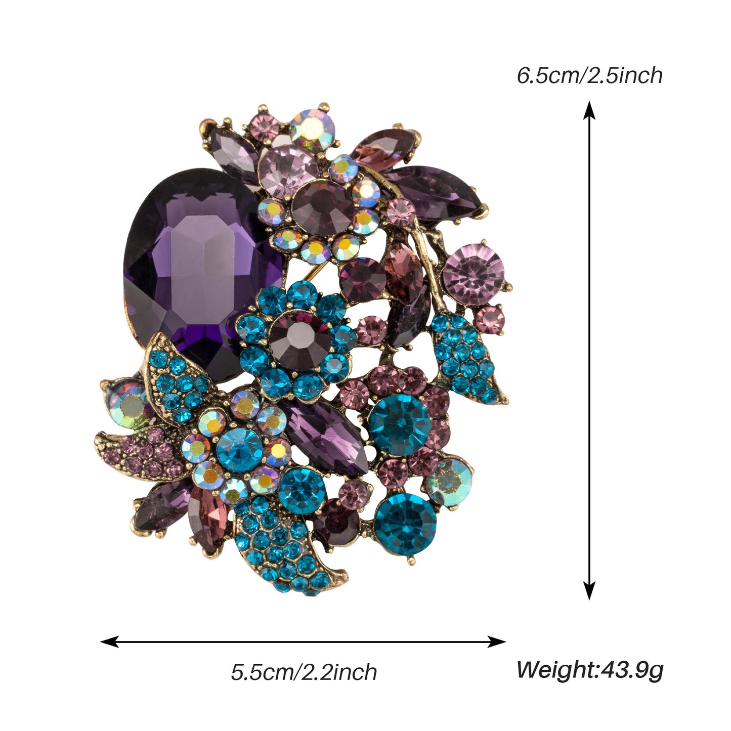 SELOVO Party Jewelry Rhinestone Purple Statement Flower Brooch Pin