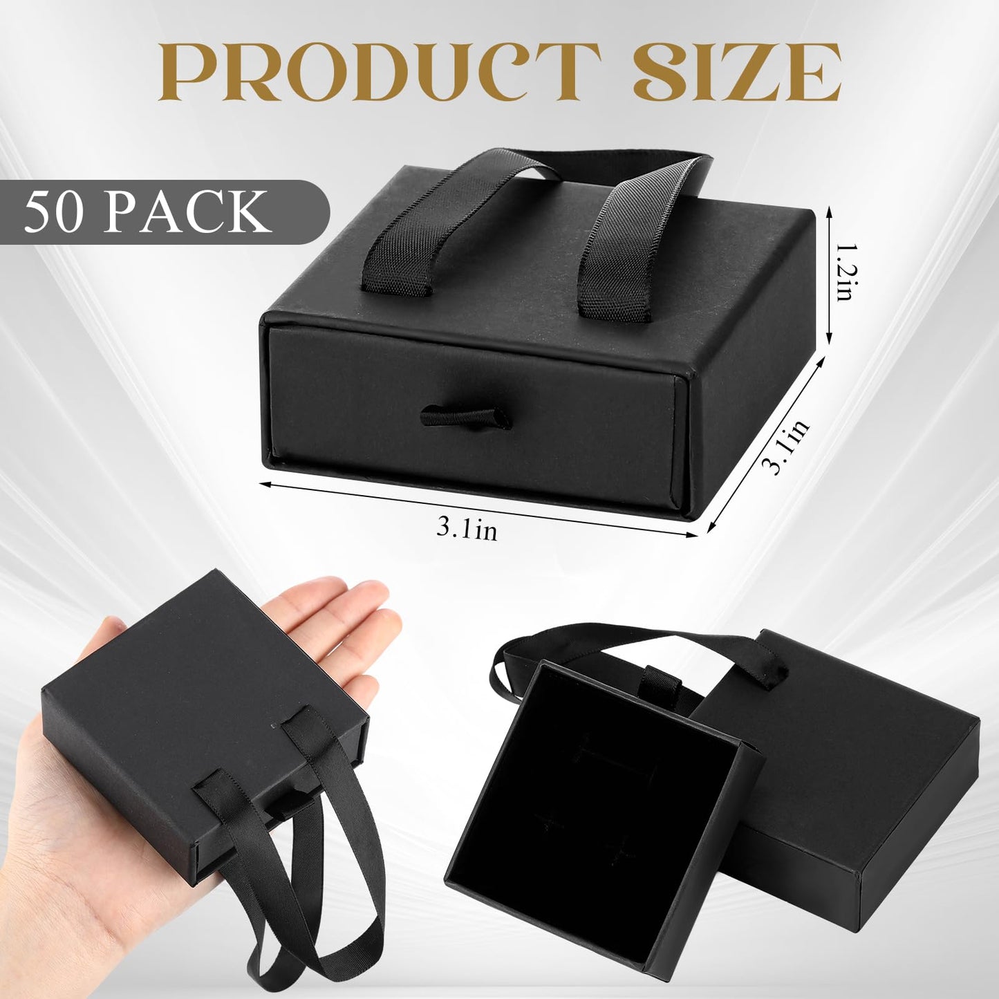 Kenning 50 Pack Jewelry Gift Boxes Bulk 3.1x3.1x1.2inch Cardboard Black Jewelry Boxes for Earrings Bracelets Necklace, Pull out Design, Small Ring Box for Selling Display