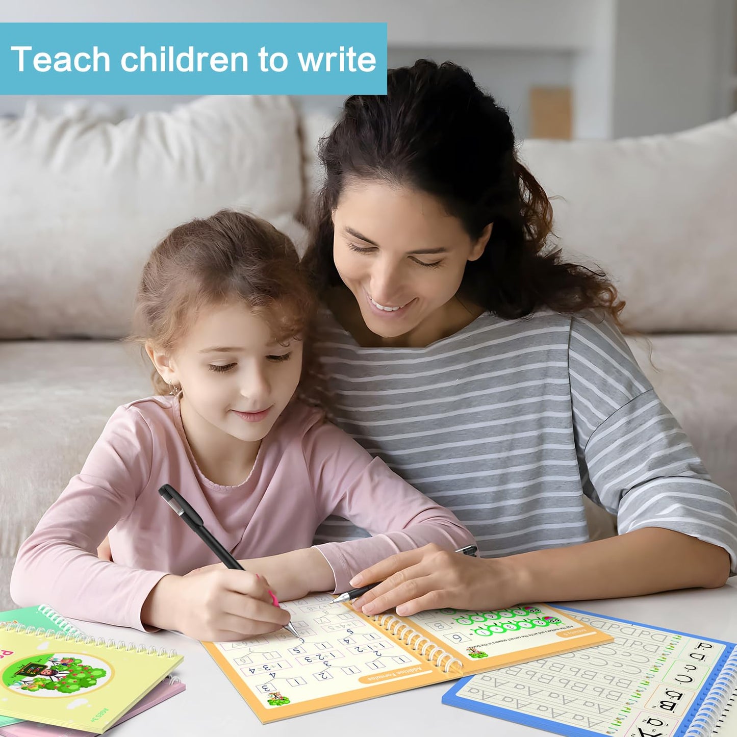 WANFRES Grooved book magic pens for kids disappearing ink pens and reusable grooved handwriting practice or grooved writing books for kids 3-5, children magic copy books, invisible ink pen refills.