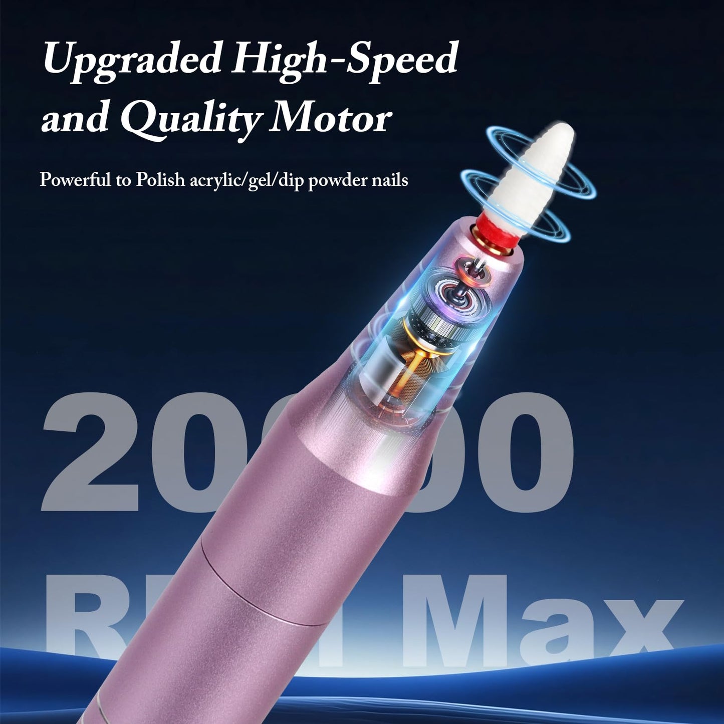 QPVZX Electric Nail Drill for Acrylic and Gel Nails, Low Vibration Ultra Quiet Portable E File Machine for Home Manicure and Pedicure, Nail Kit with Bits and Sanding Bands(Pink Set)