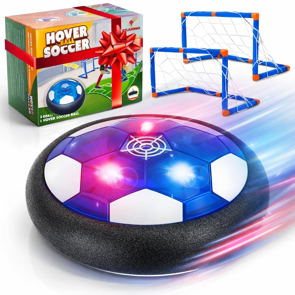 Hover Soccer Ball - Indoor Soccer Ball, Indoor Flying Toy Games (1 Floating Disk + 2 Goals) Boy Birthday Gifts, Indoor Silent Game | 3 in 1 Pack