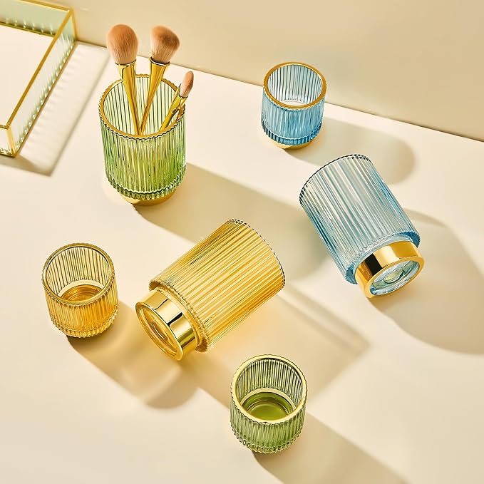 Makeup Brush Holder Organizer,Toothbrush Holders,Desk Pen Pencil Holder,Multifunctional Vintage Glass Brush Cup（L/Green/A3-6-US）