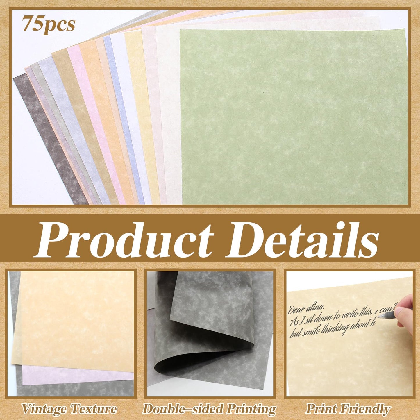 75 Sheets Parchment Paper A4 Size, 15 Pastel Colors (5 Sheets Each) - Premium Quality Texture Paper for Crafts, Scrapbooking, Card Making, DIY Projects, Invitations, Calligraphy(8.5x11 Inch)