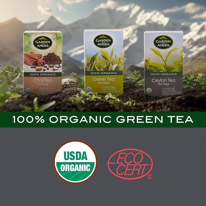 Garden of the Andes - Organic Green Tea - 6 x 20 Tea Bags (120 Total) - USDA Organic antioxidant-rich infusion - Supports digestion and smooth refreshing flavor