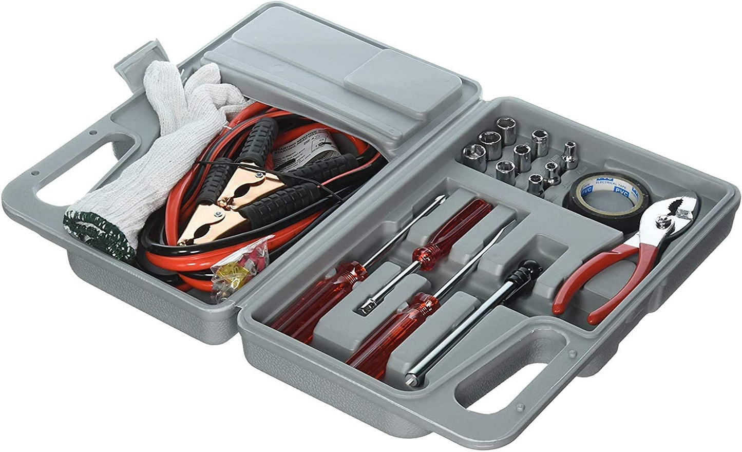 Emergency Roadside Automobile Assistance Kit- 30 Piece Set for Car, Truck, SUV, RV-Carrying Case, Jumper Cables, Tools, Gloves, and More by Stalwart
