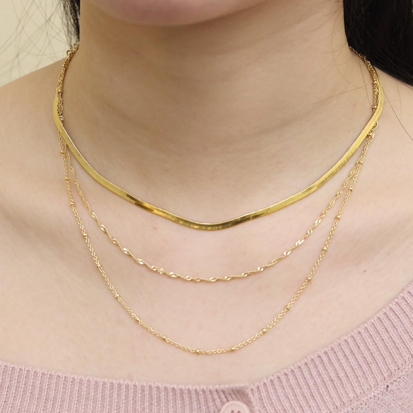 MAIKERDER Dainty Gold Necklace for Women, 18K Gold Plated Thin Simple Singapore Chain Necklace for Women Trendy Dainty Choker Necklaces Non Tarnish 18 Inches