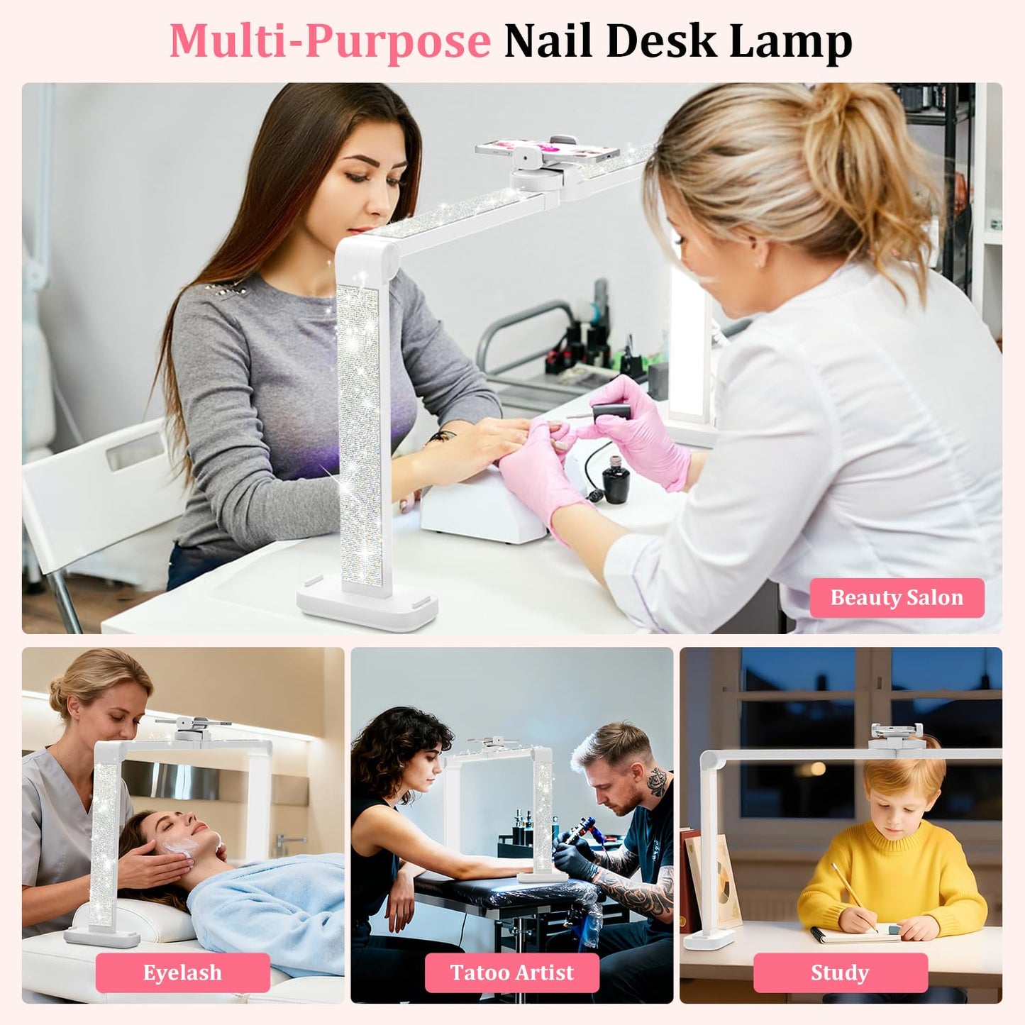 iVict Nail Desk Lamp, 34" Nails Tech Light with Phone Stand, 0-100% Adjustable Brightness, 3000K-6000K Color Temperature Led Desk lamp for Nail, Tattoos, Eyebrows, Beauty(Diamond, Large)