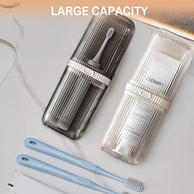 Toothbrush holders travel, Portable Toothbrush Case with Cover, Large Toothbrush Holders for Bathrooms, Travel Toothpaste Container for Camping, Hiking, Gym, Trip and Bathroom (Clear White)