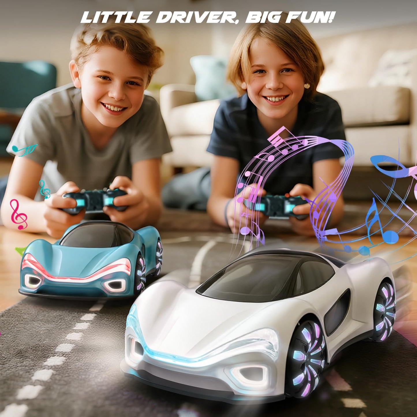 SIMREX Gesture Sensing Remote Control Car with Charging Dock - 360° Rotate Drift RC Stunt Car Toy, 40 Min Playtime, Dual Control, Spray Mist & LED Lights, Birthday Gift for Kids Boys Girls（White）
