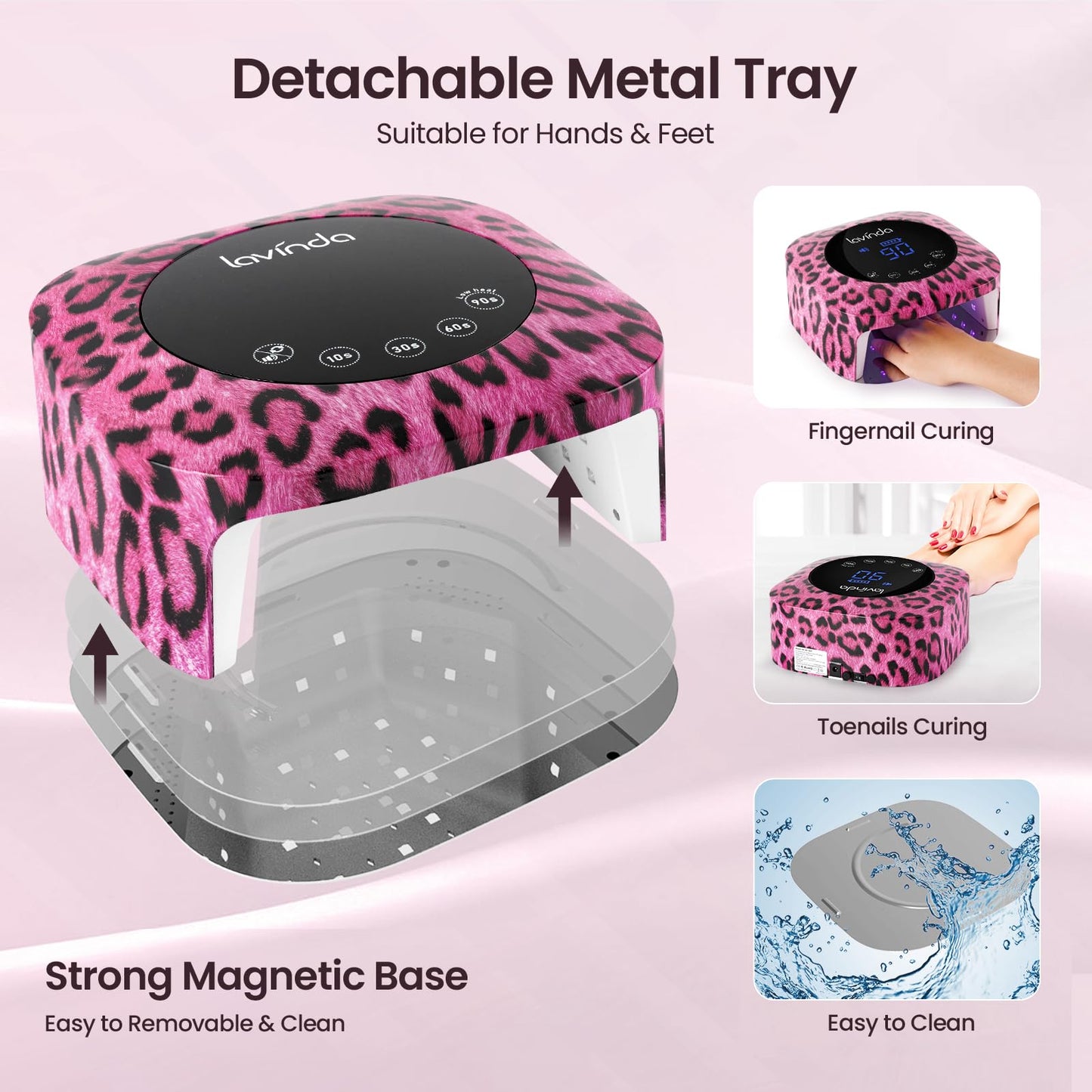 Lavinda Cheetah Nail Lamp, UV Light for Gel Nails Cordless UV LED Nail Lamp Lampara Led para Uñas Profesional with 4 Timer Settings Auto ON/Off Sensor for Salon Home Nail Technician - Pink