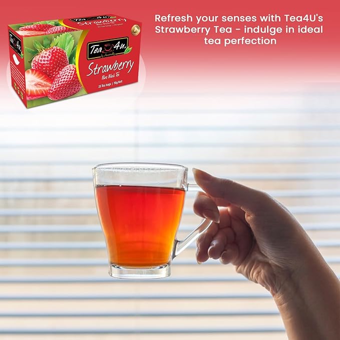 Tea4U Flavored Black Ceylon TeaBags (Strawberry) - Ideal Quality from Sri Lanka's Finest Leaves and Expertly Blended - 25 Count