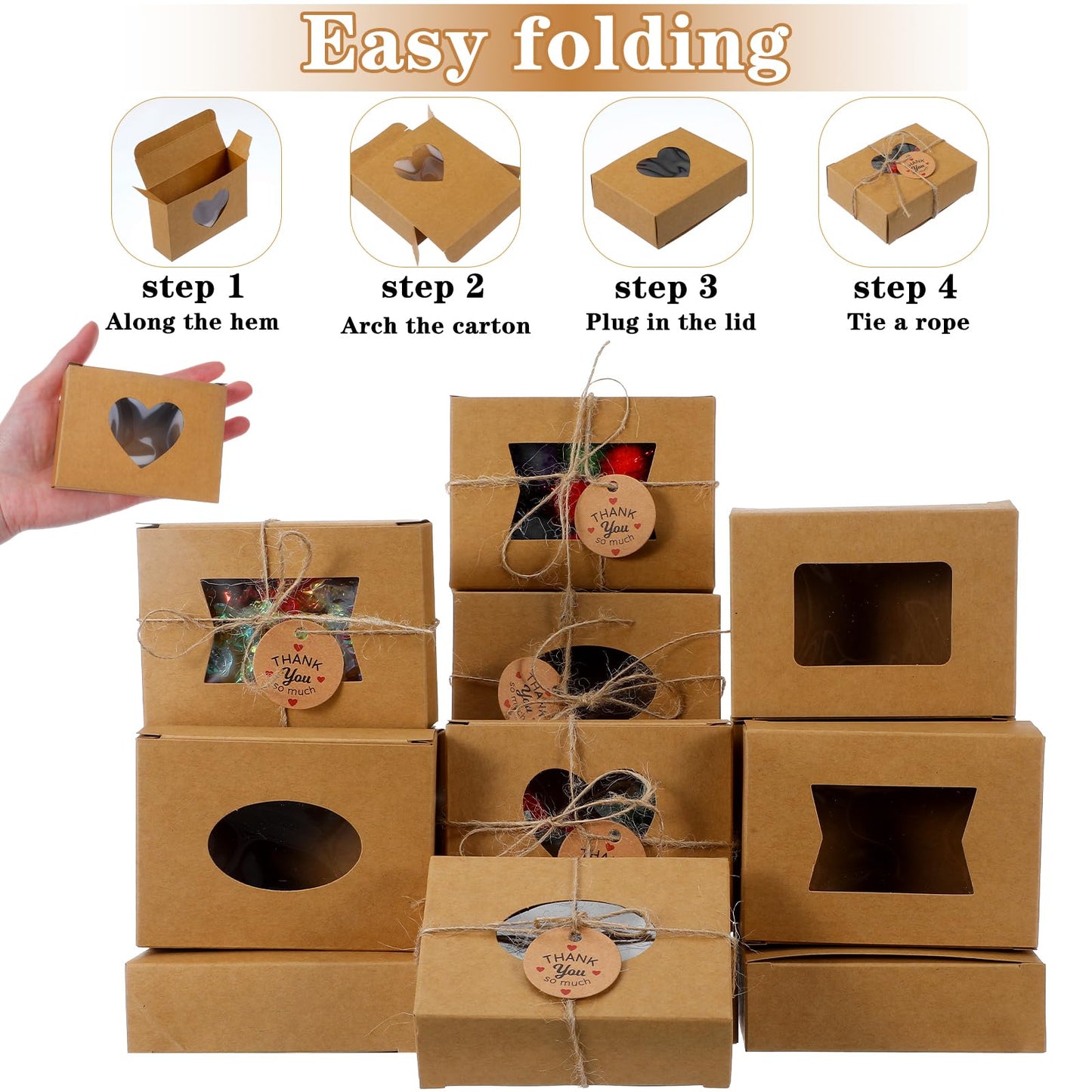 Douaowoc 100 Pcs Soap Boxes for Homemade Soap Boxes Packaging with Clear Windows Brown 3.9 x 2.8 x 1.2 Inch Empty, Making Supplies, Present Treat Gift Box for Bakery Party Favor