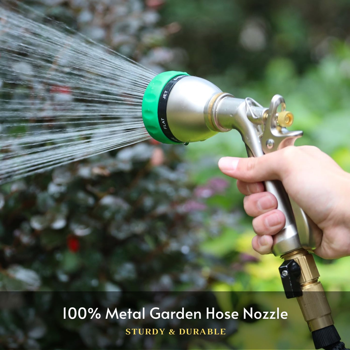 HOSUN 100% Metal Heavy Duty Garden Hose Nozzle Sprayer | 7 Spray Patterns, Lockable Rear Trigger, High Pressure for Plant Watering, Lawn Care, Car Washing & Pet Bathing