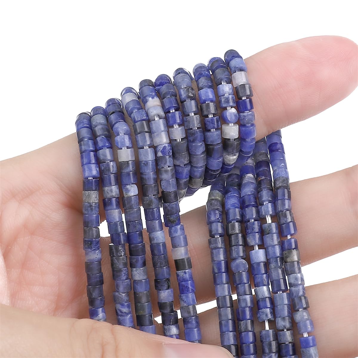 BEADIA Natural Blue Sodalite Spacer Beads Caps Flat Round Loose Beads for Beading Jewelry Making 3mmx2mm 38cm