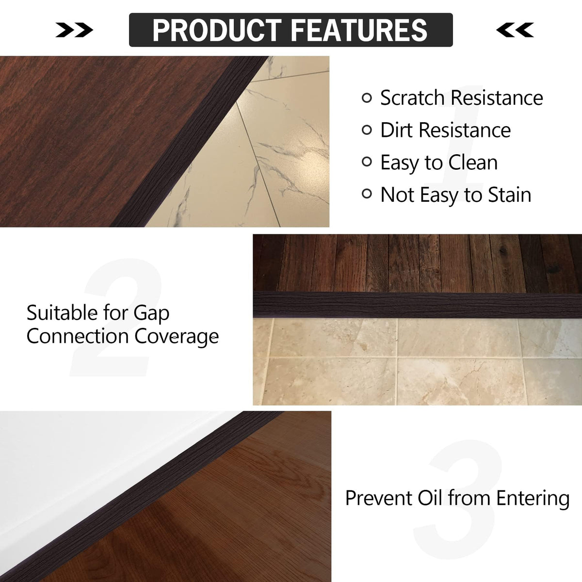 10Ft Floor Transition Strip Self Adhesive Vinyl Cover Floor Strip Flat Divider Transition Strip Wood Grain Design for Laminate Floor Gaps and Doorway Transitions (10 Foot)