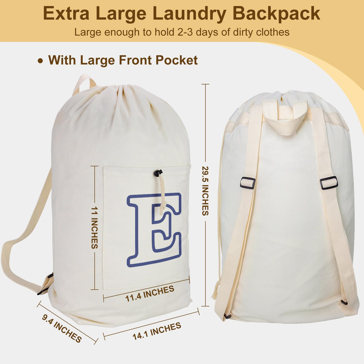 Laundry Bag Backpack Personalized Initial Canvas Laundry Bag