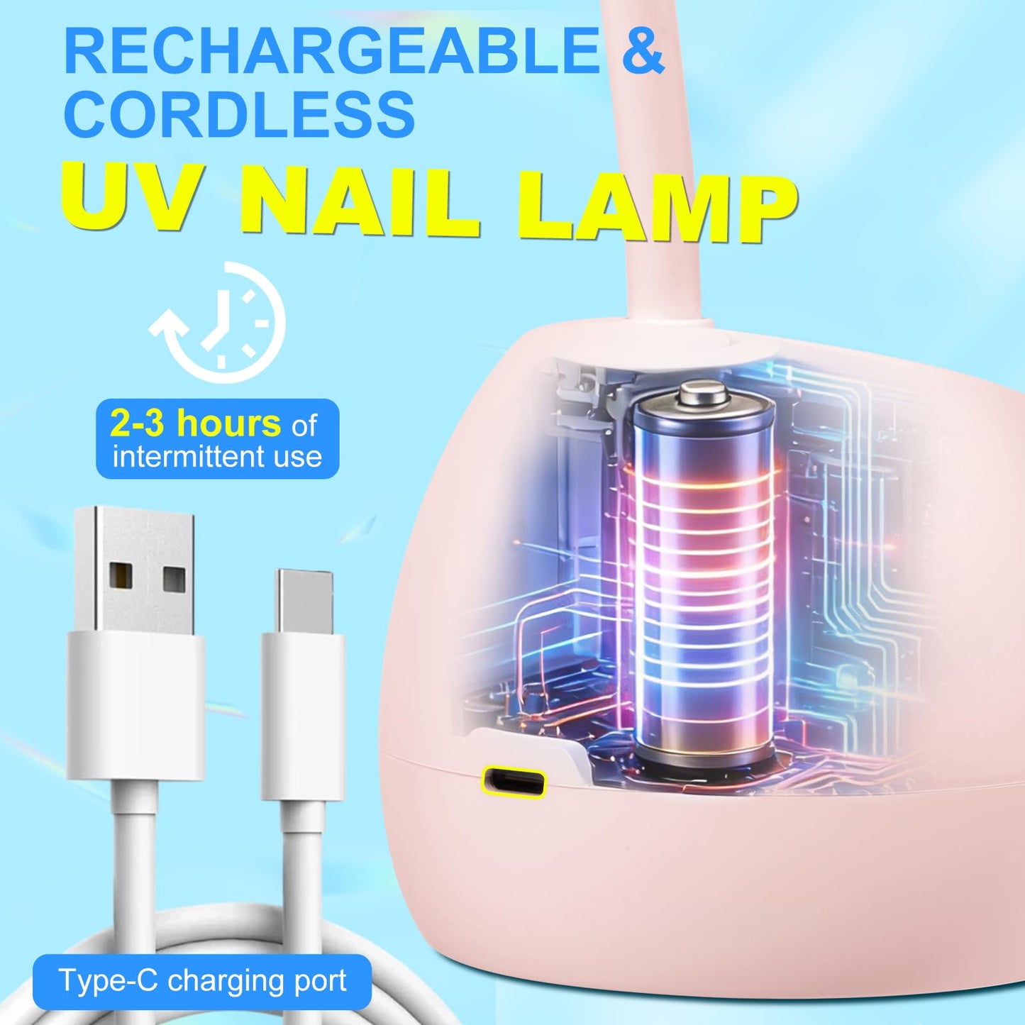 MEKK Gooseneck UV LED Nail Lamp - 36W Cordless Mini UV Light for Gel Nails for Home & Travel, Single Nails Light for Detail Work, Flash Cure Lamp with Auto Sensor, 4 Timers, Flower Design (Pink)