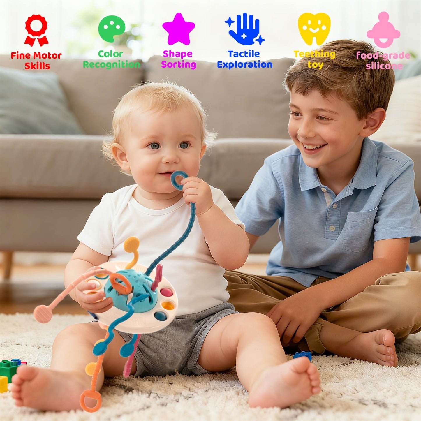 Fyxttalor Montessori Baby Toys for 12M+, UFO Sensory Play Set for Toddlers, Pull String Pull String Toy in Stollers Developmental Toys for Fine Motor Skills Gift for Boys& Girls