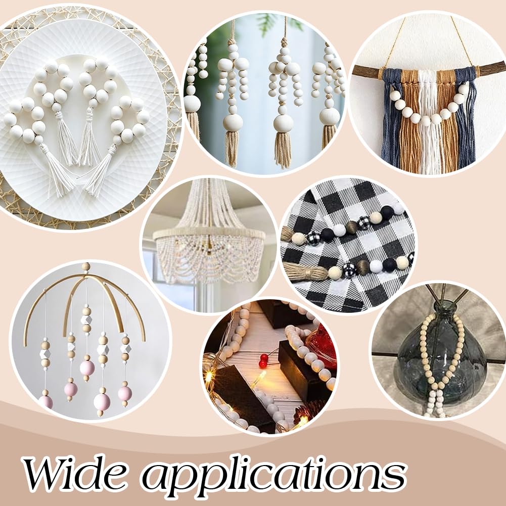 PandaHall 805pcs 6 Sizes White Wood Beads, 6/8/10/14/16/20mm Round Wood Beads Macrame Beads Loose Beads for Bracelet Jewelry Crafts Making