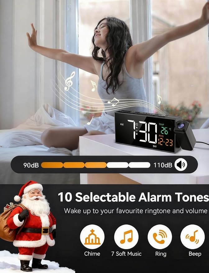 Netzu Projection Clock for Bedroom Ceiling, Alarm Clocks Black