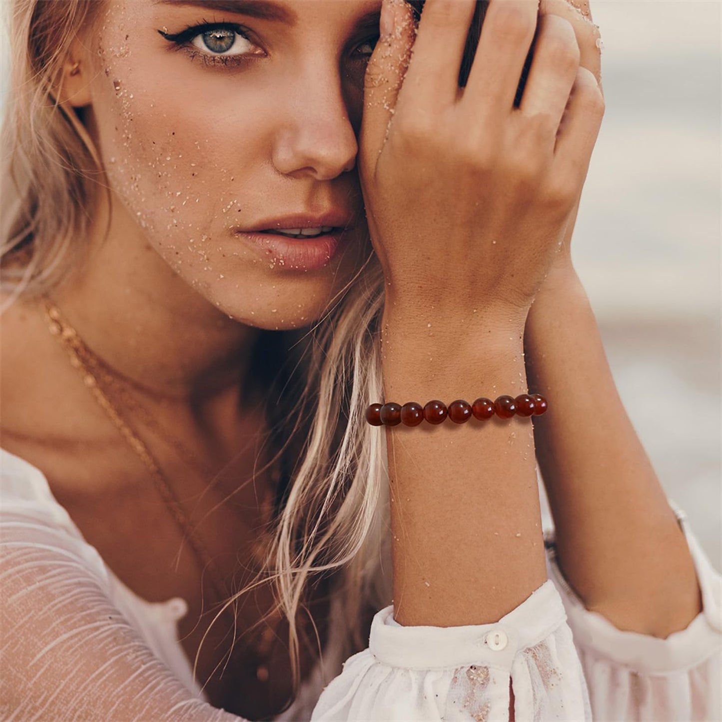 Lit Wall Clear Quartz Bracelet for Women 8mm Handmade Adjustable Natural Stone Healing Crystal Bracelet, Strand, Toggle Clasp, White, Clear Quartz, April/December Birthstone