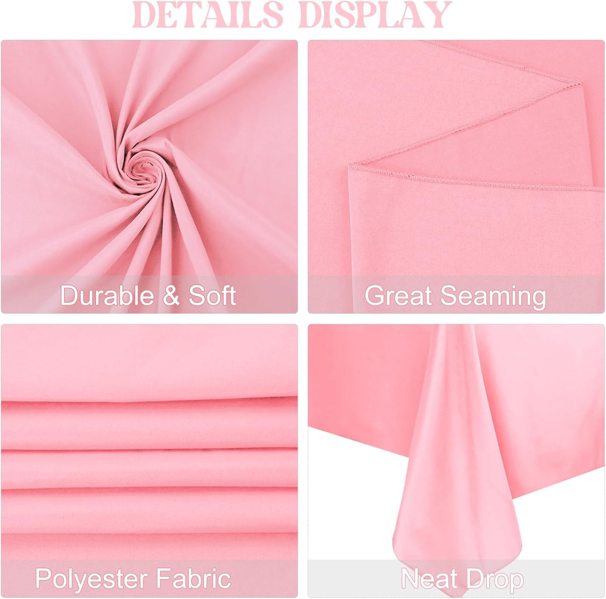 4 Pack Rectangle Tablecloth 60x126 Inch Pink Washable Polyester Table Cover for Wedding Dining Table Buffet Parties Banquet Decoration（Pink）