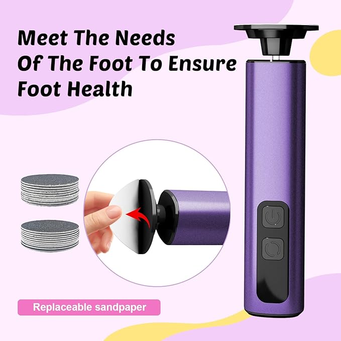 Electric Foot Callus Remover - 9-Speed Rechargeable Pedicure Tool with 20pcs 80/120 Grit Sandpapers +10 Grinding Heads | Aluminum Body & Type-C Charging (Purple)