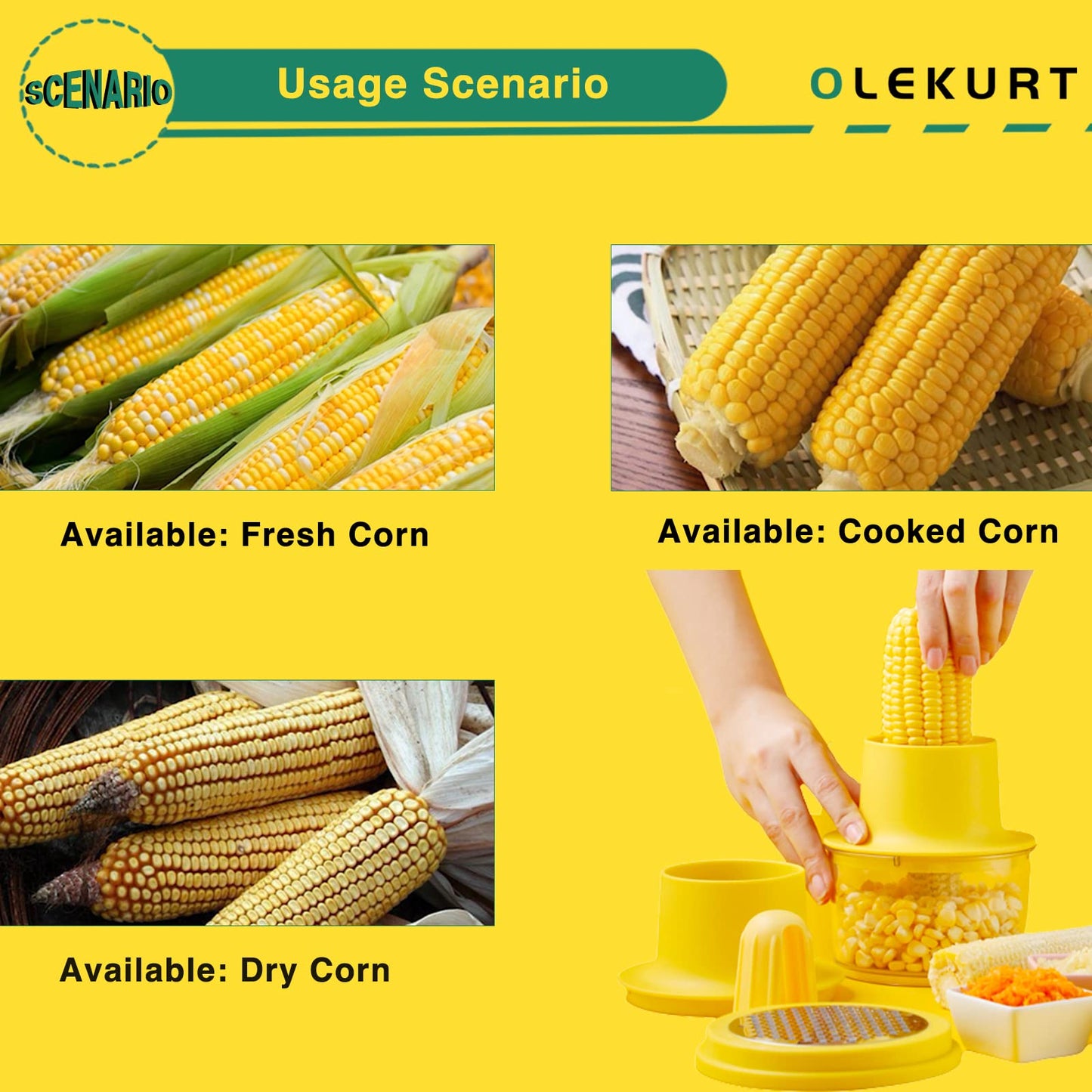 OLEKURT Corn Cob Stripper Tool, Corn Peeler for Corn on the Cob (Yellow)