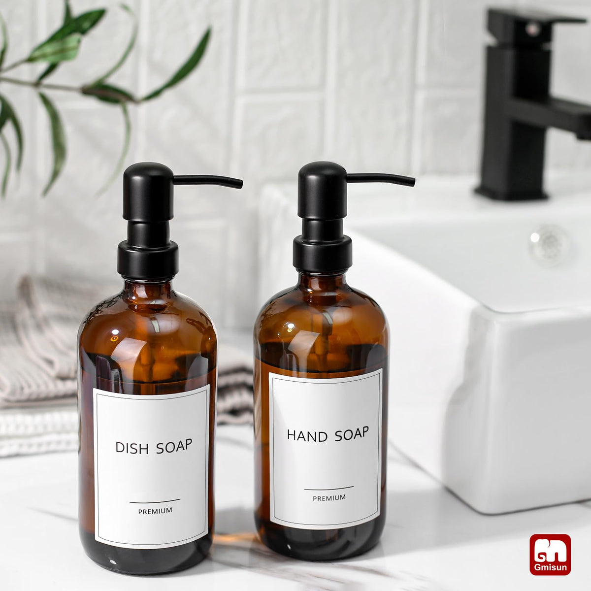 Amber Glass Soap Dispenser (8 Count)