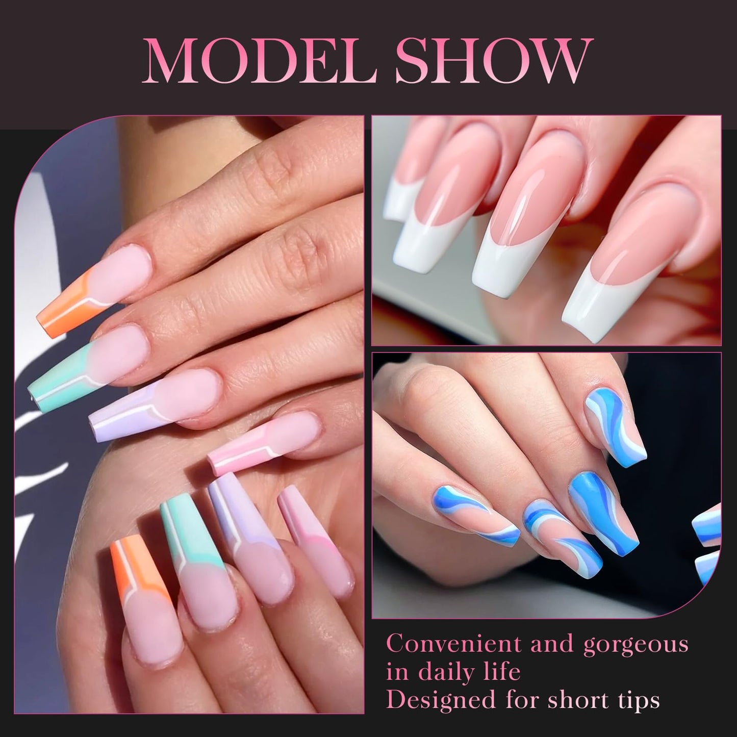 krofaue 500PCS False Nails Tips Lady French Style Acrylic Artificial Tip Manicure Half Cover with Box of 10 Sizes for Nail Tips Art Salons and Home DIY (White+Clear)