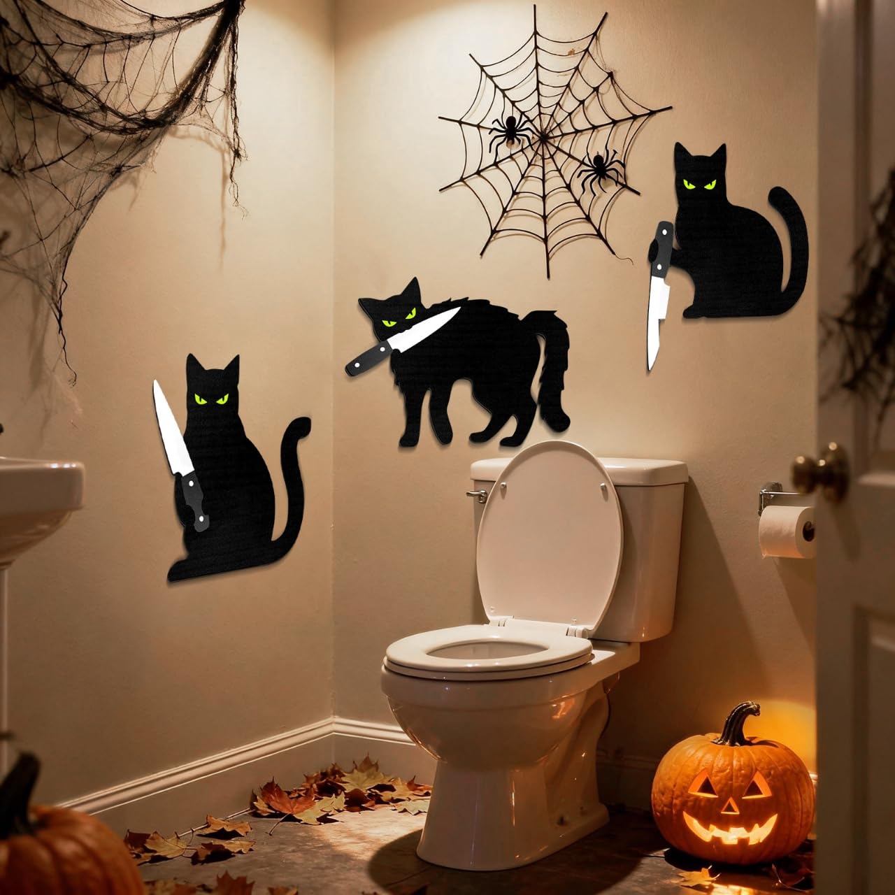 HESUSLA Scary Black Cat Halloween Wall Decor, Black Cat Halloween Decor, Dark Style Wall Art for Entryway, Kitchen, Bathroom, Living Room,Spooky Chic Home Decorations