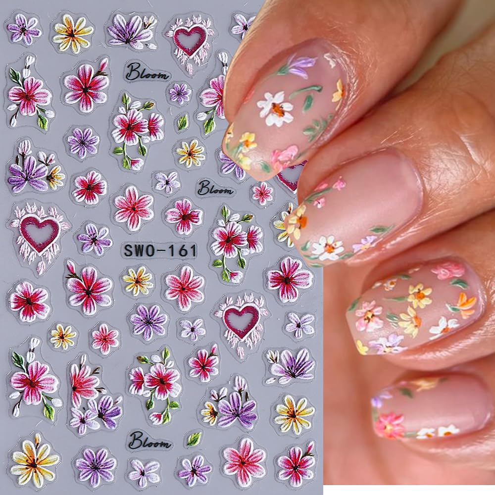 Easter Nail Stickers 6 Sheets - 5D Embossed Bunny, Eggs & Flowers Design, Self-Adhesive Nail Art Decals for Women DIY Manicure