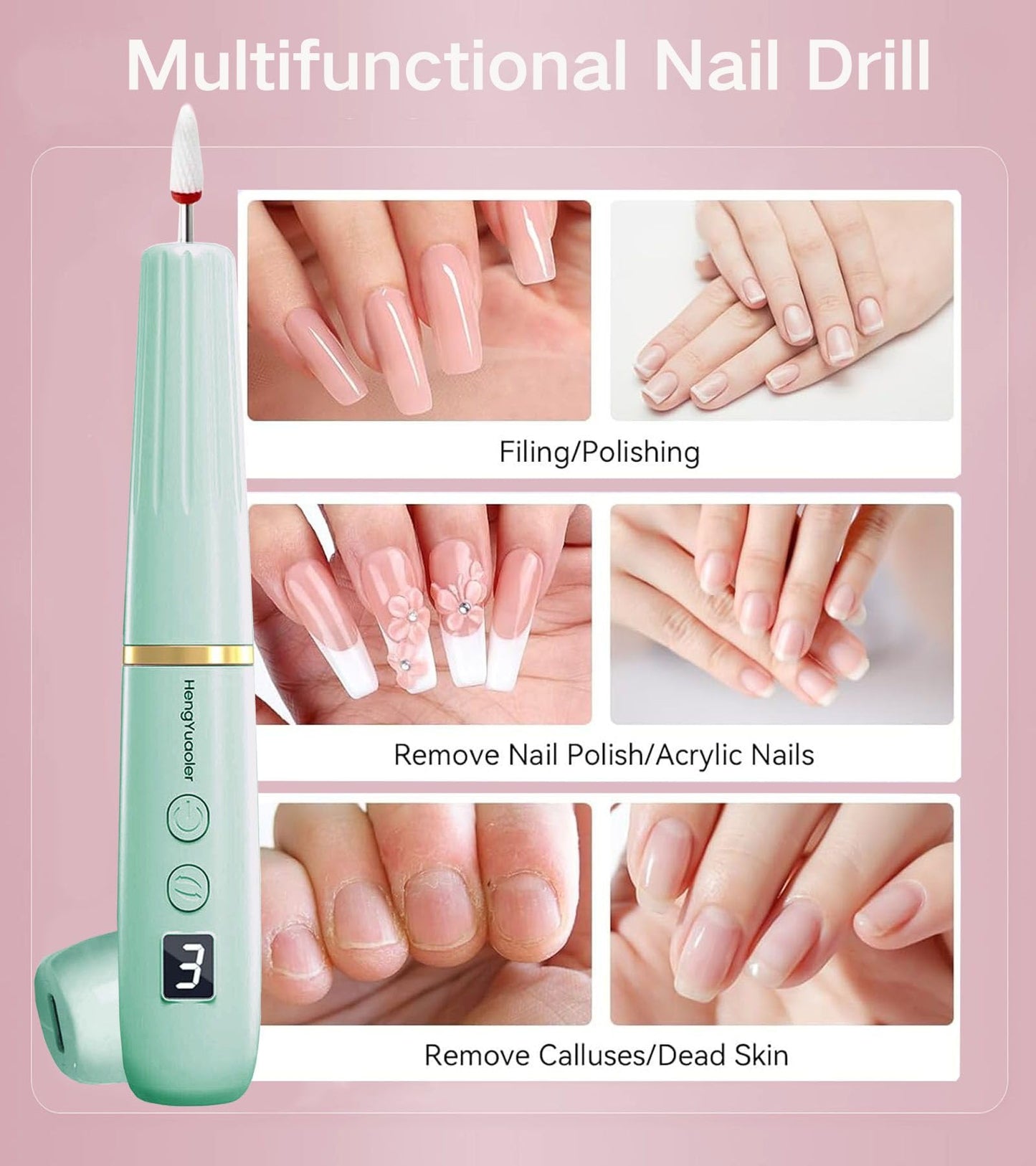 HengYuaoler Electric Nail Drill Machine File Efile Set for Acrylic Gel Nails Portable Nail Drill Machine Kit Rechargeable Pedicure Tools for Hand Feet Manicure Pedicure Tools Polishing Set(Blue)