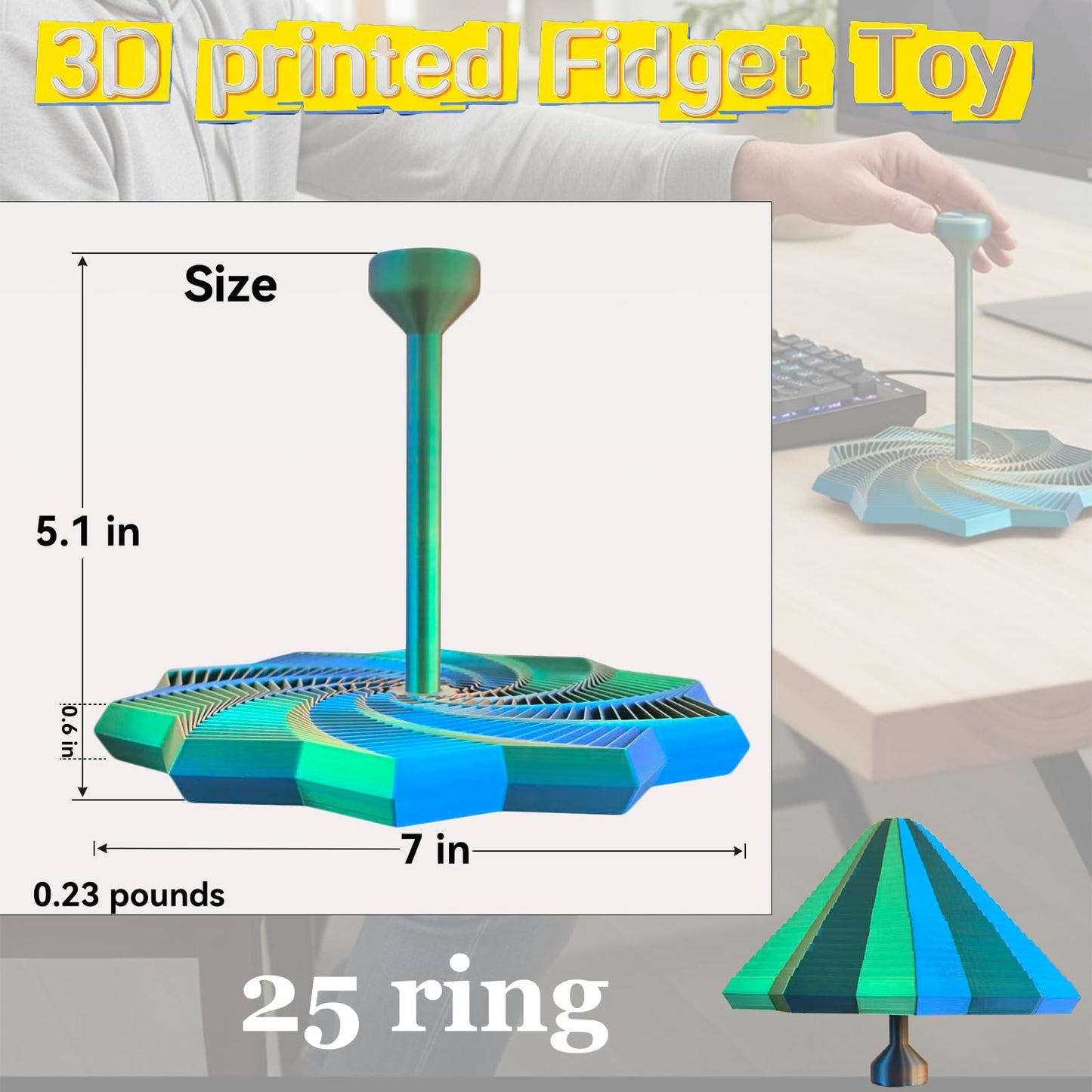Fidget with Handle, 7-Inch Expanded Sensory Fidget Star, Desk Fidgets for Adults with ADHD