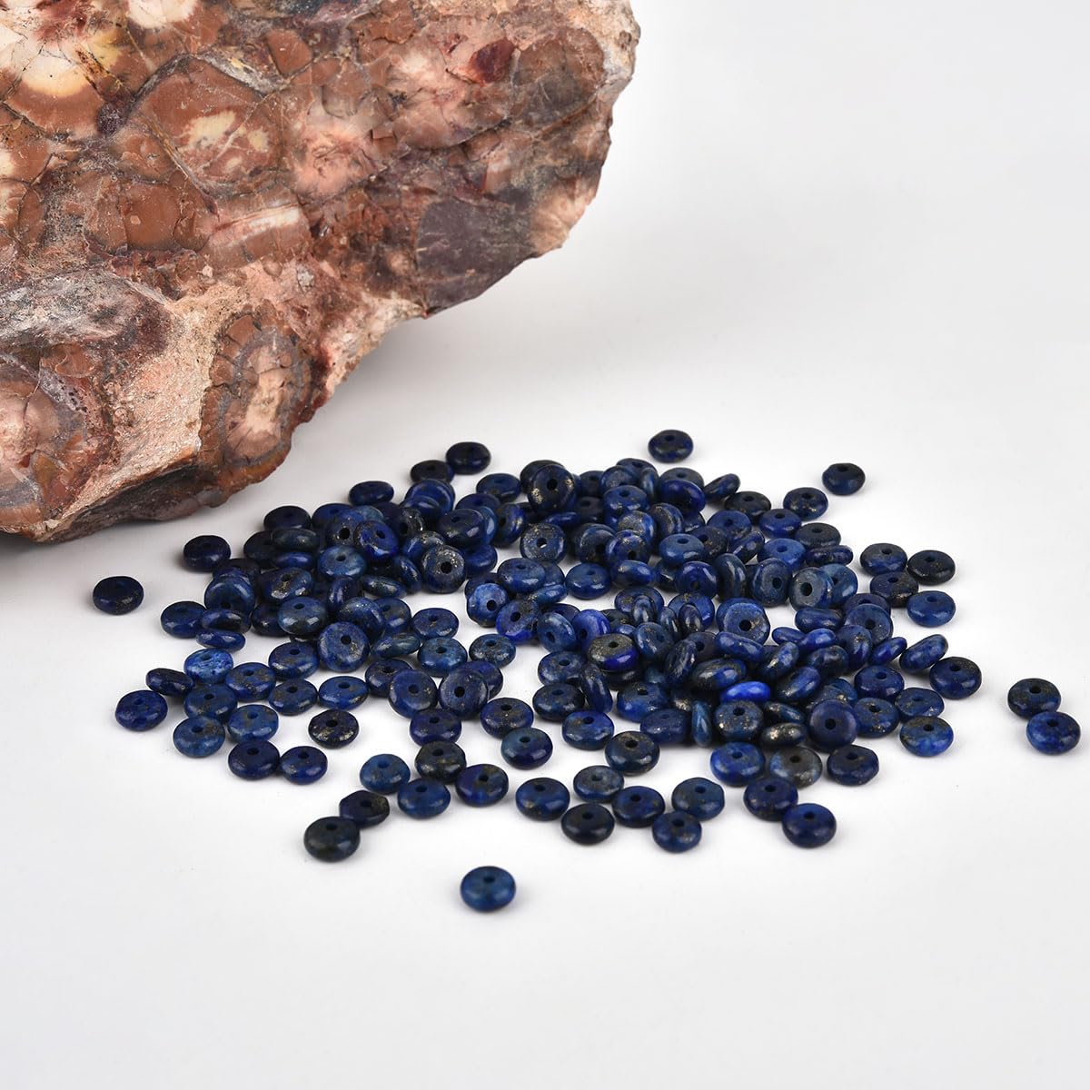 200pcs 4x2mm Lapis Lazuli Natural Stone Disk Rondelle Spacer Semi Precious Gemstone Loose Beads for Jewelry Making 15 Inch