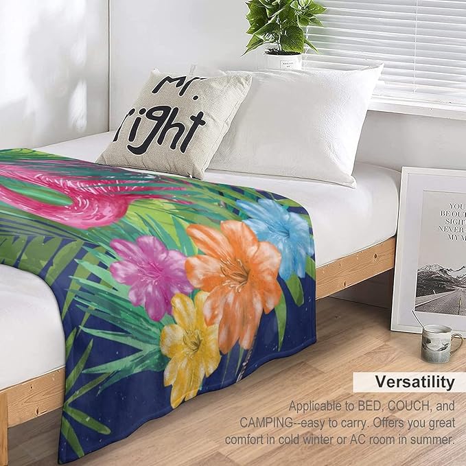 Flamingo Blanket Gifts - 60 x 80 Inches Funny Flamingo Throw for Women & Men - Green Soft Fuzzy Plush Blankets for Bed