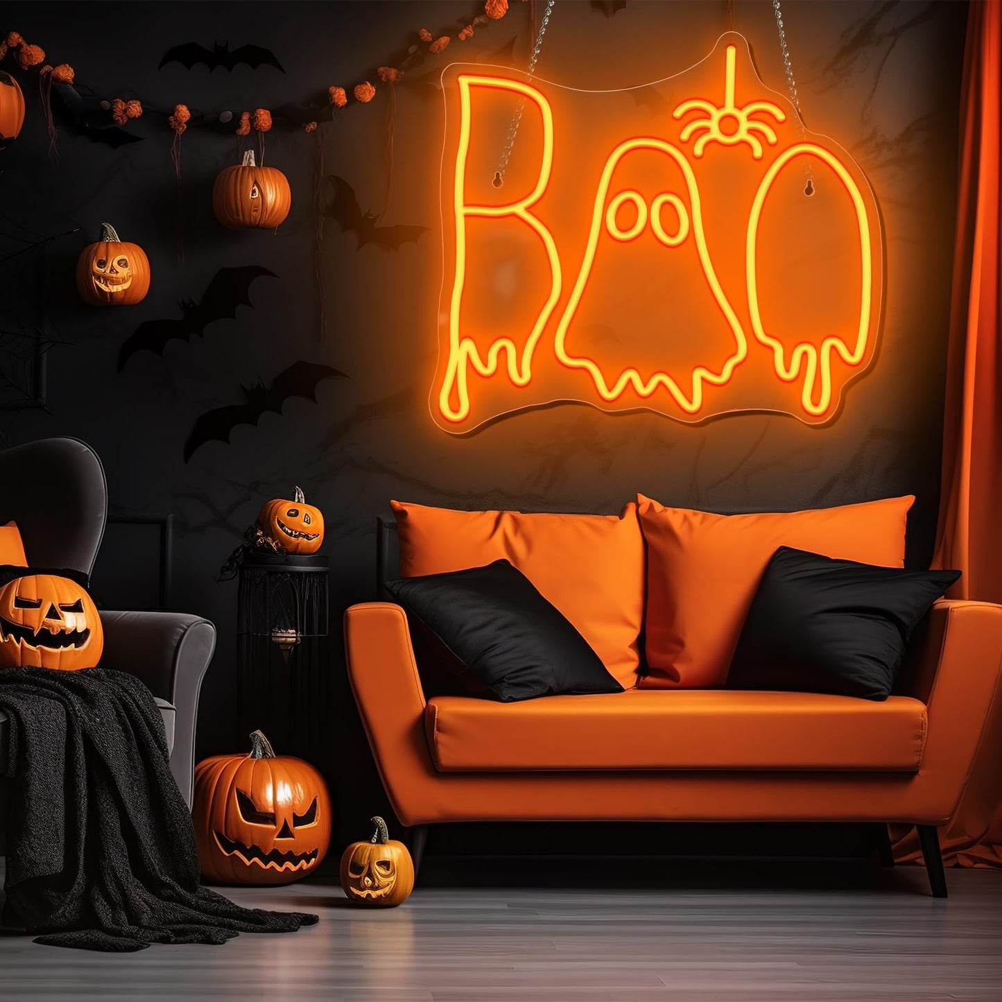 Halloween Boo Neon Sign, Spooky Ghost Neon Light Neon Signs, Dimmable Halloween Led Sign for Wall Bedroom Home Bar Halloween Party Decor Halloween Present for Trick or Treat Party Backdrop