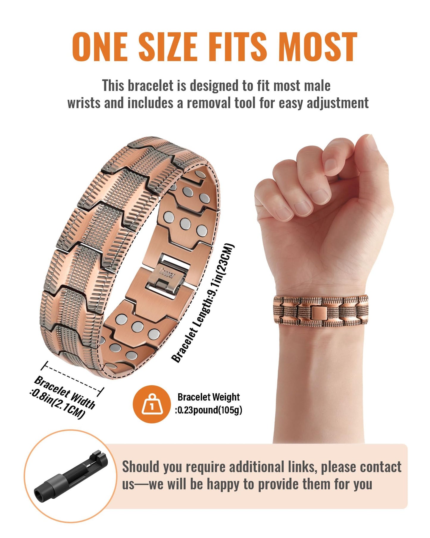 vapeples 99.99% Pure Copper Men's Bracelet with 3800 Gauss Triple-Strength Magnets, Foldover Clasp, and Adjustable Size,Shield Design