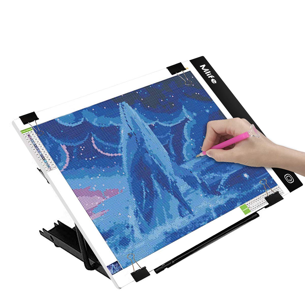 Mlife B4 LED Light Pad Kit - Upgraded Diamond Art Painting Light Box Dimmable Tracing Light Board, Sketching, Animation, Drawing Light Box with 4 Fasten Clips and Metal Stand