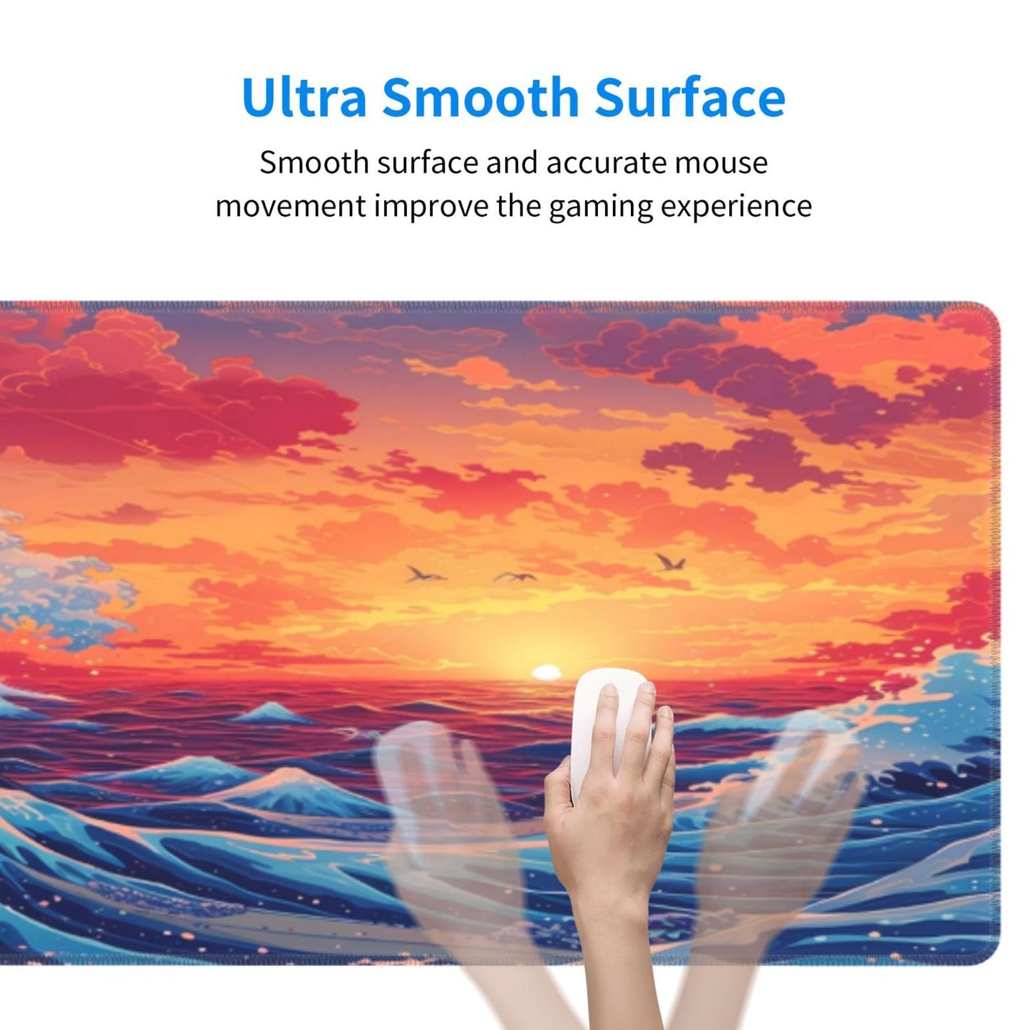 Gaming Mouse Pad Desk Pad,Extended Big Mouse Pad,31.5x11.8 Inch Long Computer Keyboard Mouse Mat Mousepad with 3mm Non-Slip Base and Stitched Edge for Gaming and Office… (Sunset Wave)