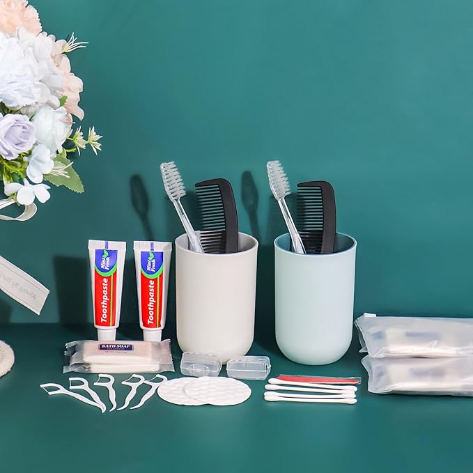 100 Sets Personal Hygiene Kit Bulk, Disposable Toothbrushes With Toothpaste, Floss, Comb, Soap Cover and Vanity Kit - Toiletry Supplies for Women, Men, Travel, Homeless