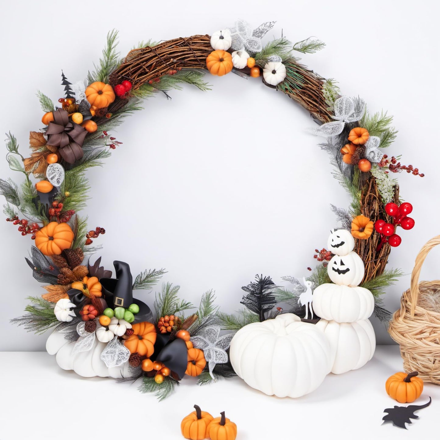 Grapevine Wreath Set, Marrywindix 1 Piece Natural Vine Branch Wreath Christmas DIY Rattan Wreath Garland for Christmas Holiday Craft Wedding Decor (14 in.)