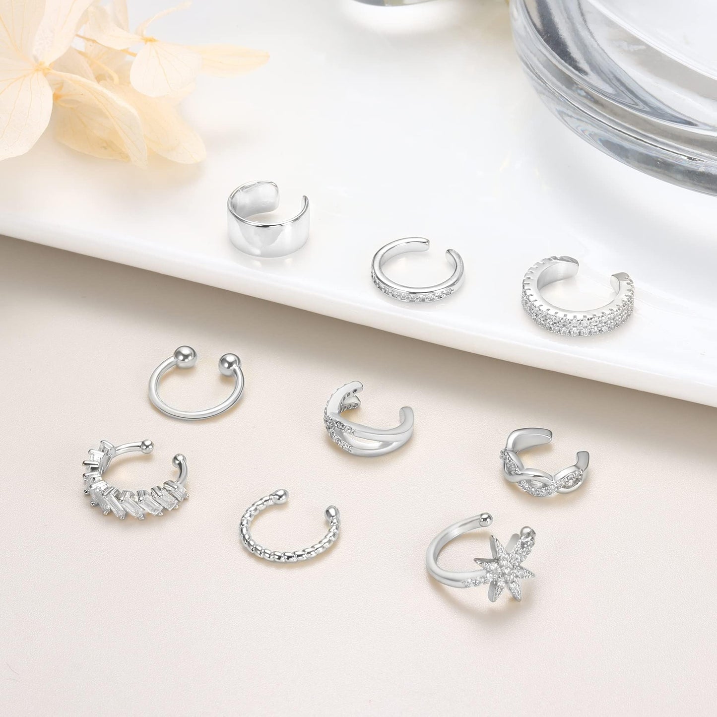 Dochais 9Pcs Ear Cuff 14K Gold Plated Cuff Earrings Gold Ear Cuffs Non Pierced Ear Clips Cartilage Earring Fake Earrings Silver