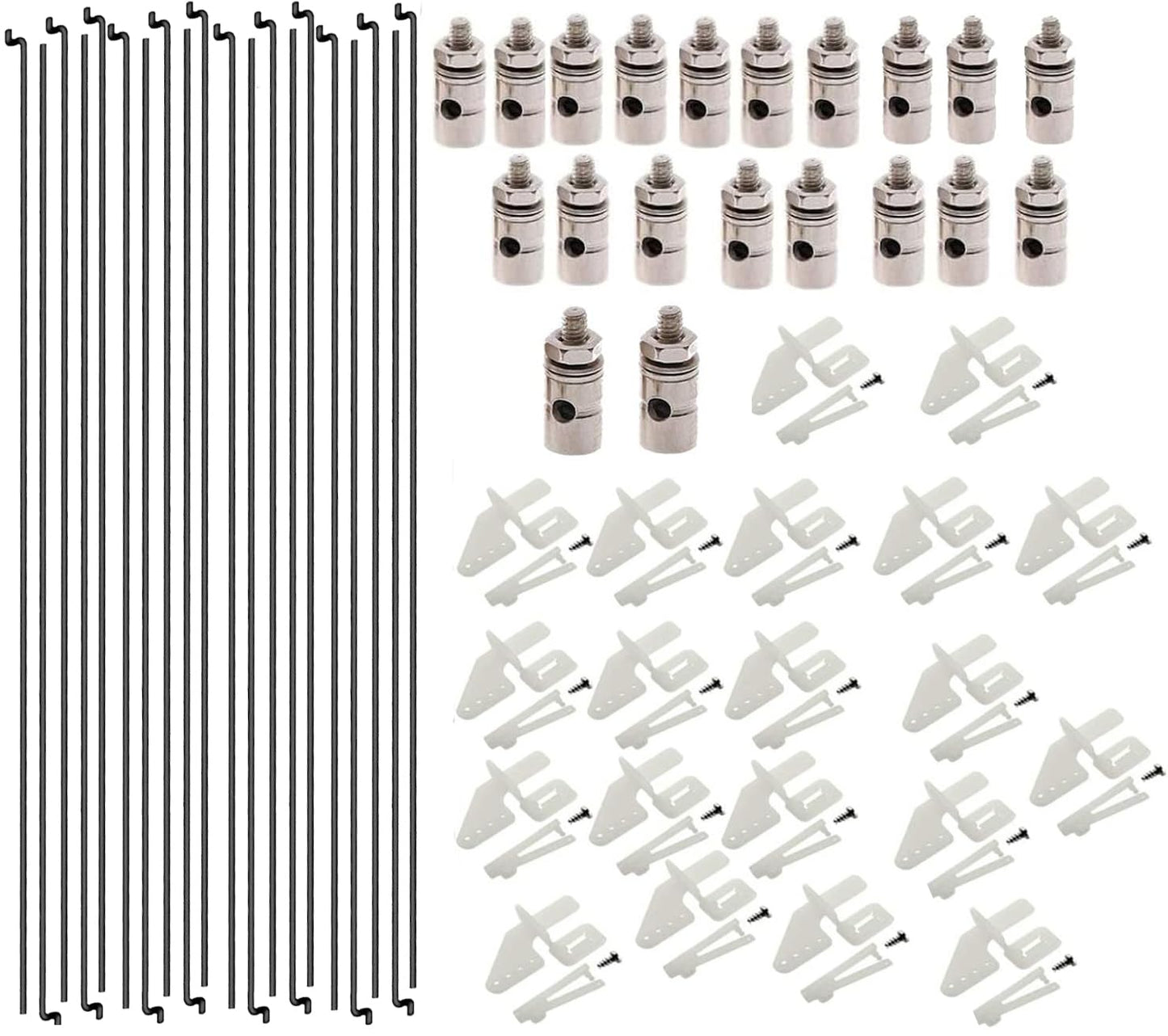 Yrhrol 20Pcs Adjustable Pushrod Connector Linkage Stopper 1.3mm + 20Pcs Nylon Control Horns 21x10 mm + 20Pcs 1.2 x 210mm Z Push Rods Parts Compatible for RC Airplane Plane Boat Replacement (20pcs)