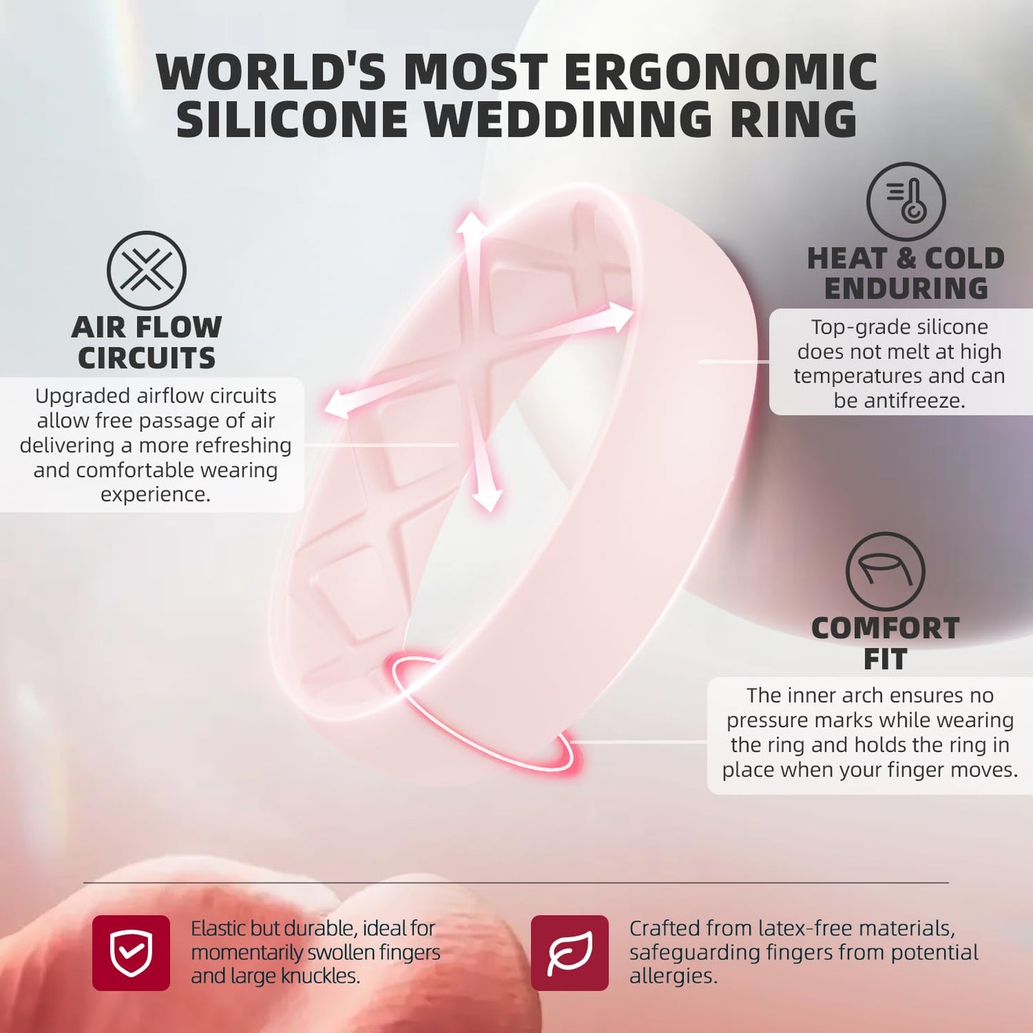 Egnaro Women's Engagement Rings, Silicone Inner Arc Ergonomic Breathable Design with half sizes, Rubber Wedding Band Rings，5.5mm Wide-2mm Thick