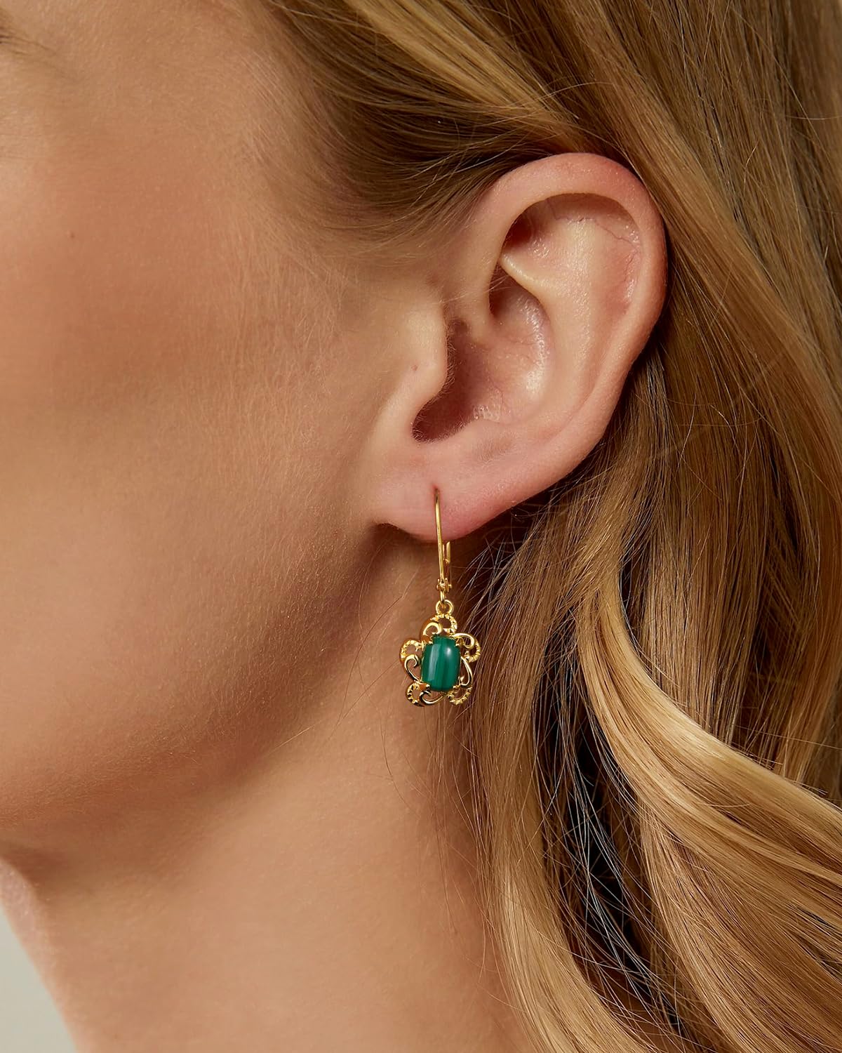 AIBAO Malachite Dangle Earrings for Women Cushion Shaped Green Crystal Flower Drop Earrings Western Boho Jewelry Sterling Silver Malachite Earrings Dangling