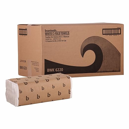Boardwalk C-Fold Disposable Bathroom Paper Hand Towels, 1-Ply, 11.44 x 10, 200 Sheets/Pack, 12 Packs/Carton, White